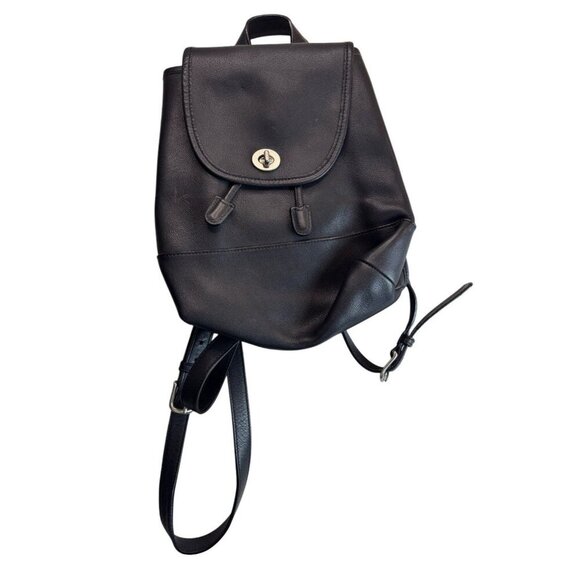 Vtg Coach Black Leather Backpack The‎ Daypack Style Rucksack Drawstring Mini - Picture 2 of 10